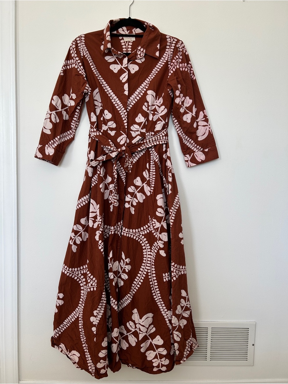 BEYOND Rust Floral Maxi Shirt Dress with Waist Tie